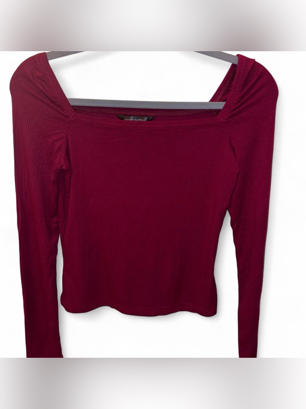 Banana Republic Women's Wine Ribbed Square-Neck Long Sleeve Top